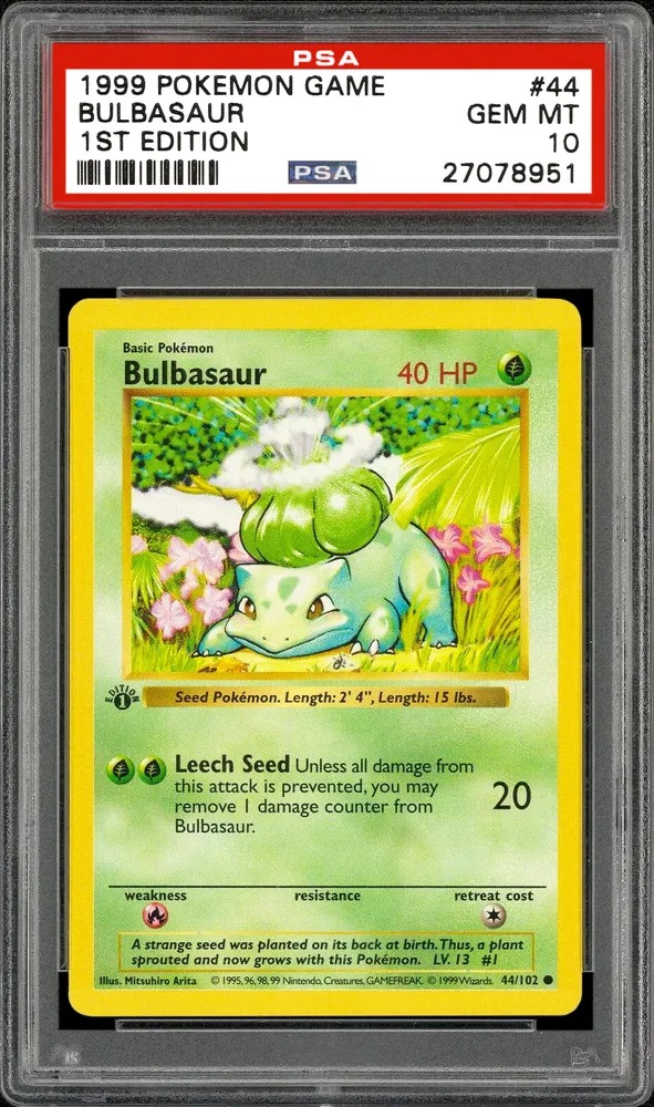 1999 Pokemon Game Bulbasaur 1st Edition